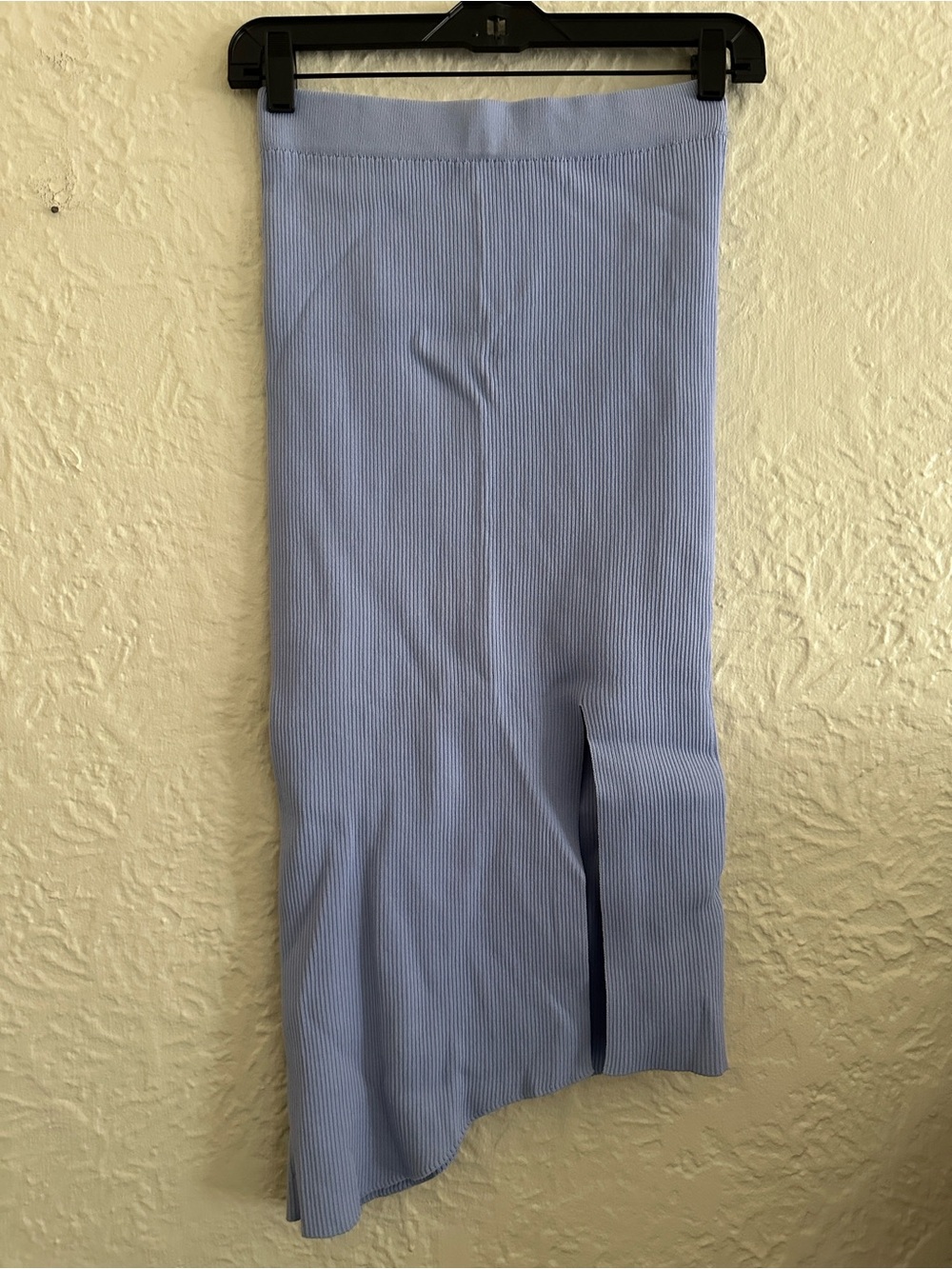 White Fox Light Blue Ribbed Side Slit Skirt Medium - Picture 5 of 8